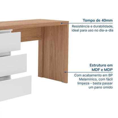 Escrivaninha Oring, 6 Gavetas, 230cm, Branco/Itapuã